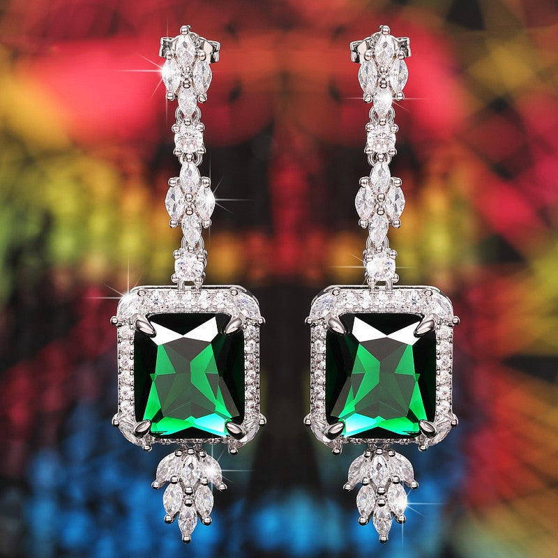 Huitan Gorgeous Square Green Cubic Zirconia Hanging Earrings