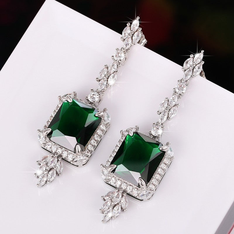 Huitan Gorgeous Square Green Cubic Zirconia Hanging Earrings