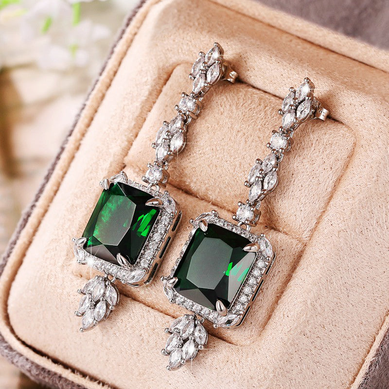 Huitan Gorgeous Square Green Cubic Zirconia Hanging Earrings