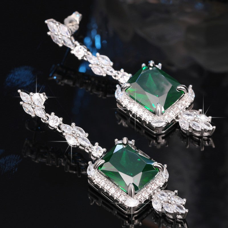 Huitan Gorgeous Square Green Cubic Zirconia Hanging Earrings