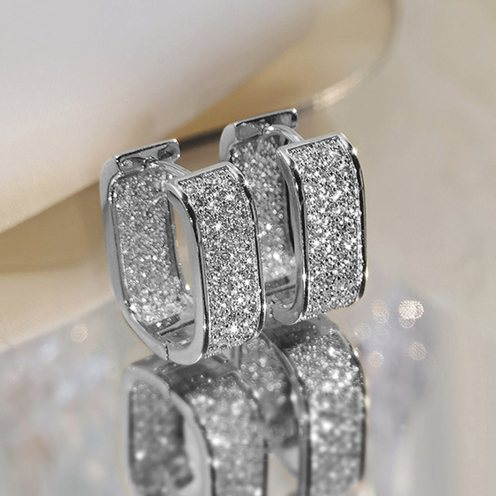 Luxury Full of Zircon Shiny Geometric Square Hoop Earrings for Women
