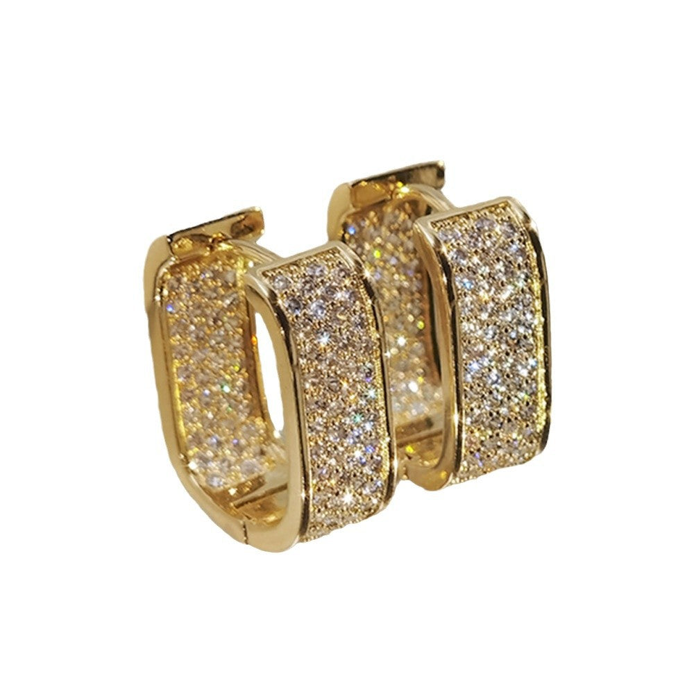 Luxury Full of Zircon Shiny Geometric Square Hoop Earrings for Women