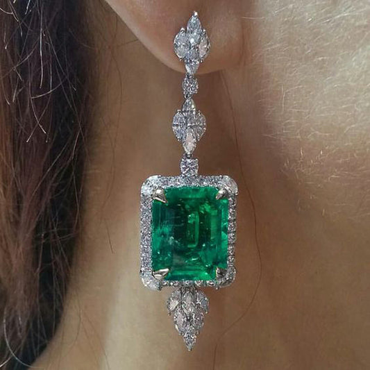 Huitan Gorgeous Square Green Cubic Zirconia Hanging Earrings