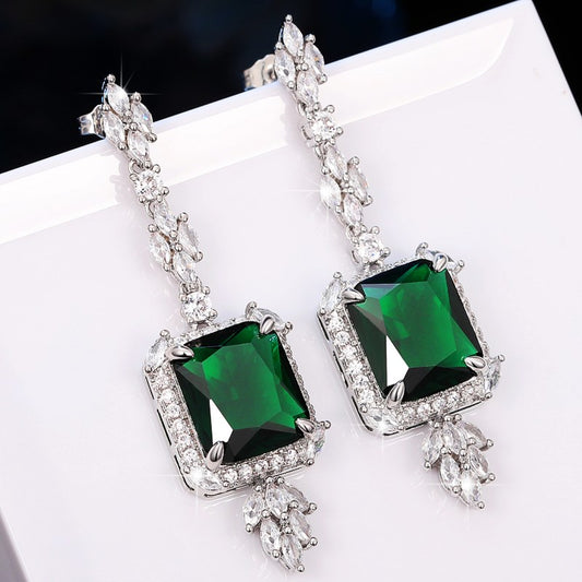 Huitan Gorgeous Square Green Cubic Zirconia Hanging Earrings