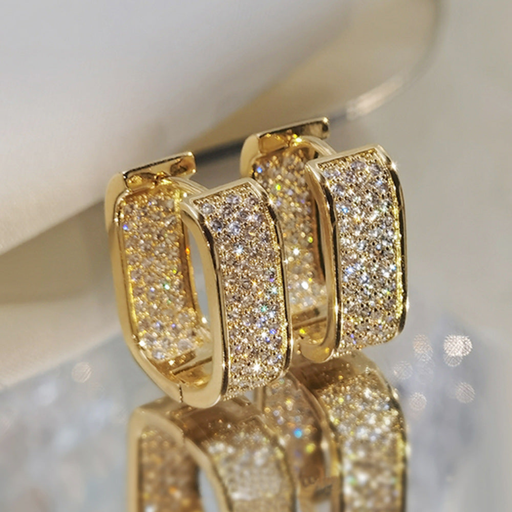 Luxury Full of Zircon Shiny Geometric Square Hoop Earrings for Women