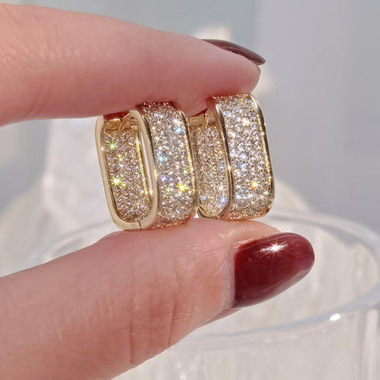 Luxury Full of Zircon Shiny Geometric Square Hoop Earrings for Women