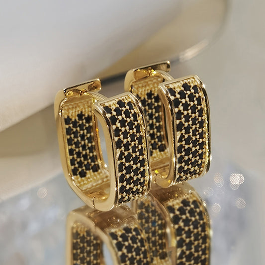 Luxury Full of Zircon Shiny Geometric Square Hoop Earrings for Women